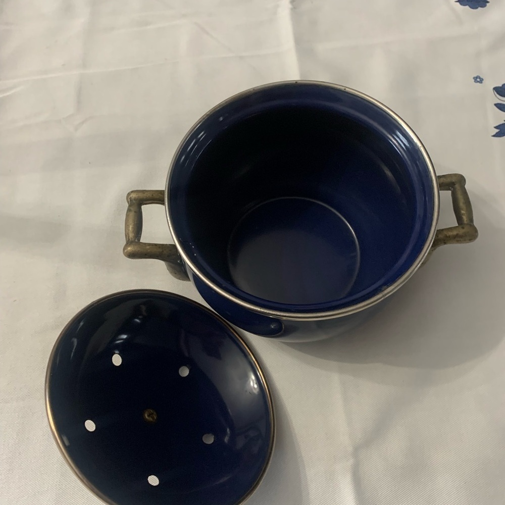 Navy Pot with Brass Lid and Handles - Picture 3 of 6